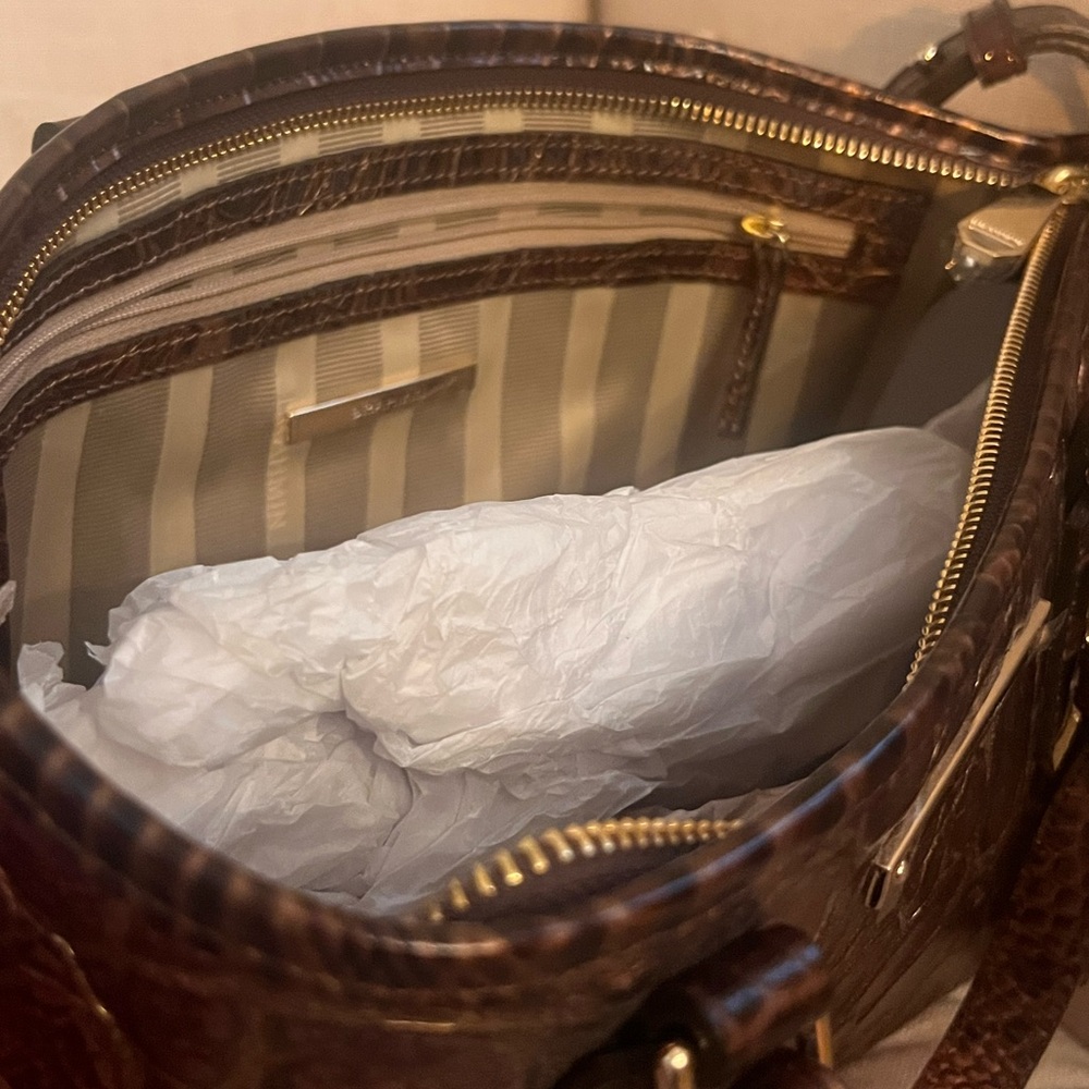 Brahmin Brown Leather Tote with Crocodile Embossed Finish - Picture 3 of 8